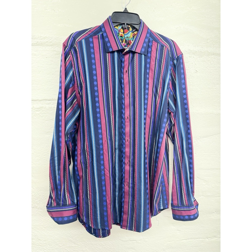 Robert Graham Mens Large Striped Long Sleeve Button Down Shirt Cotton Flip Cuffs - Picture 3 of 9